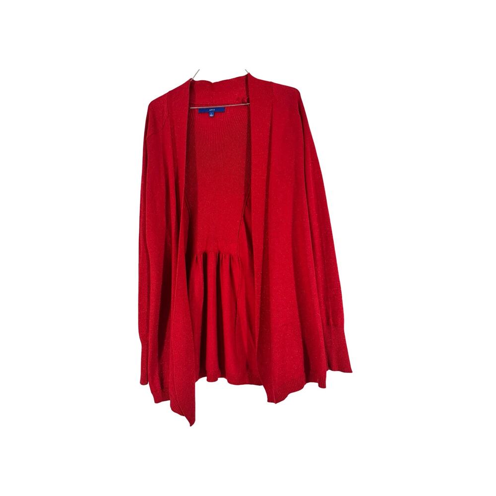 Apt 9 Womens Large Red Metallic Shimmer Open Front Peplum Cardigan Holiday